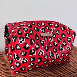 Stella & Dot Women’s Wild Hearts Red Cosmetics Pouf Bag Case